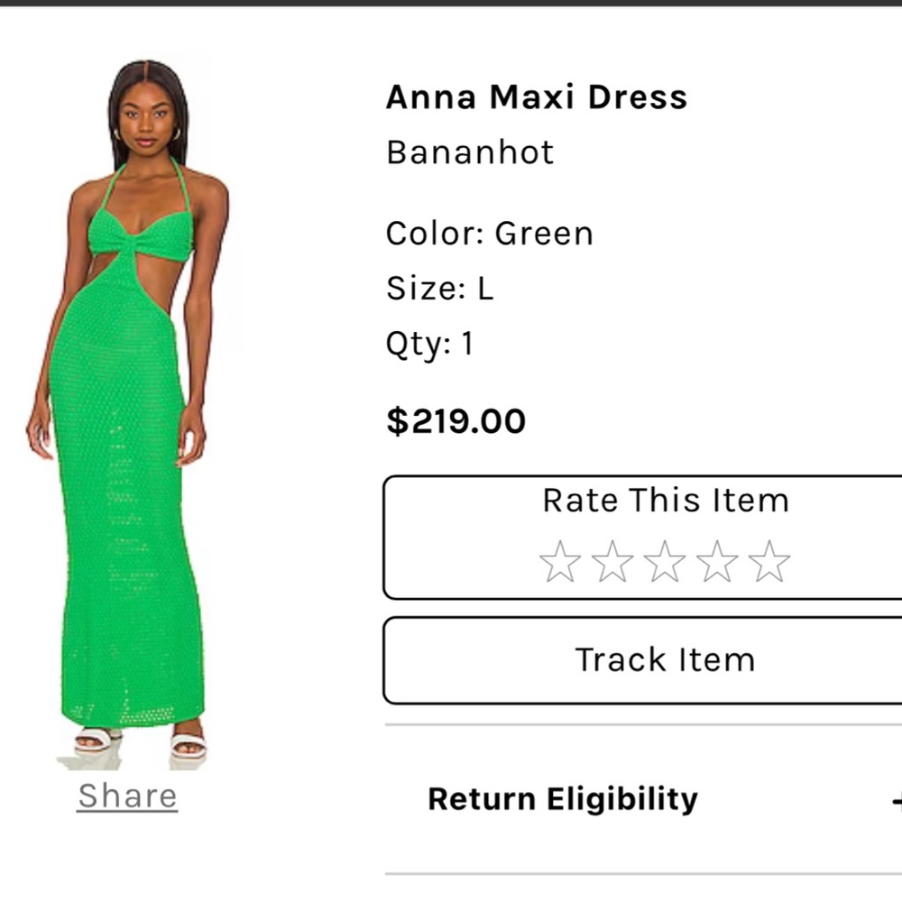 Green dress with all open back. Very good fabric.